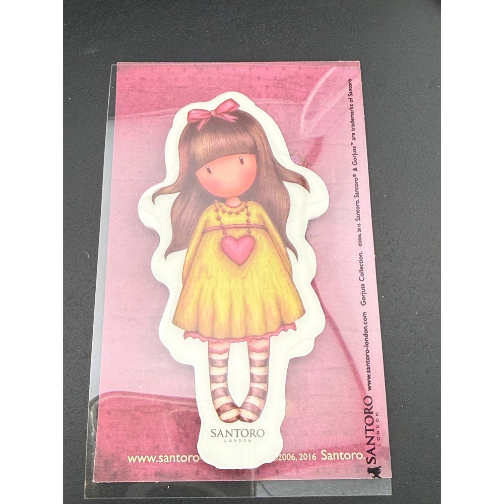 Santoro London Gorjuss Collection Die Cut Sticker Girl Yellow Dress Heart Pink